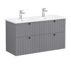 Vitra Root Groove 69522 Lavabo Dolabı, Dört Çekmeceli, 120 Cm, Mat Gri, Yuvarlak Lavabolu